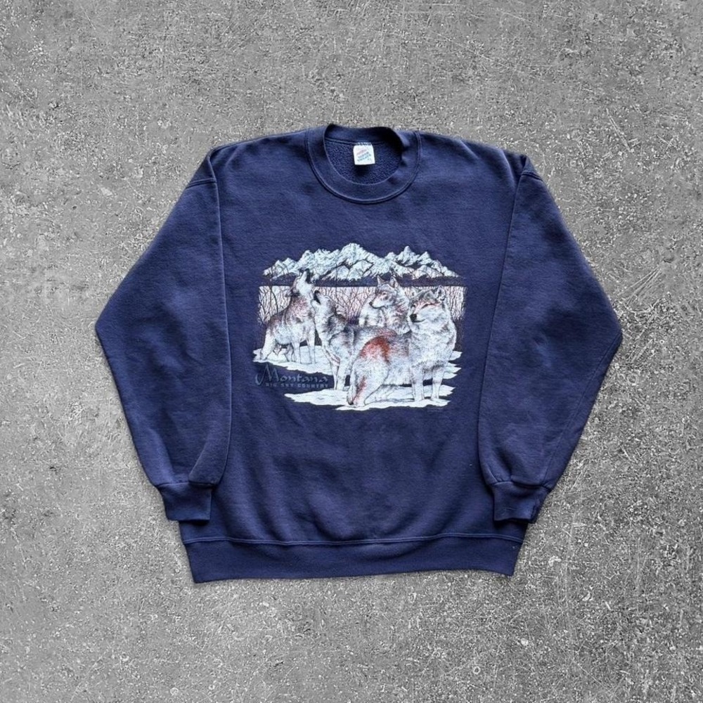 Vintage Jerzees Montana Crewneck Men's size XL, Vintage Wolves